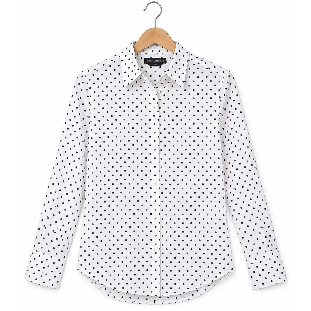 Parisian Preppy Polka Dot Classic Button Down J.Crew Perfect Shirt Cotton 10